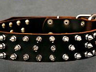 Leather Spiked Dog Collar- 3 Rows of spikes large dog collar Leather Spiked Dog Collar- 3 Rows of spikes large dog collar