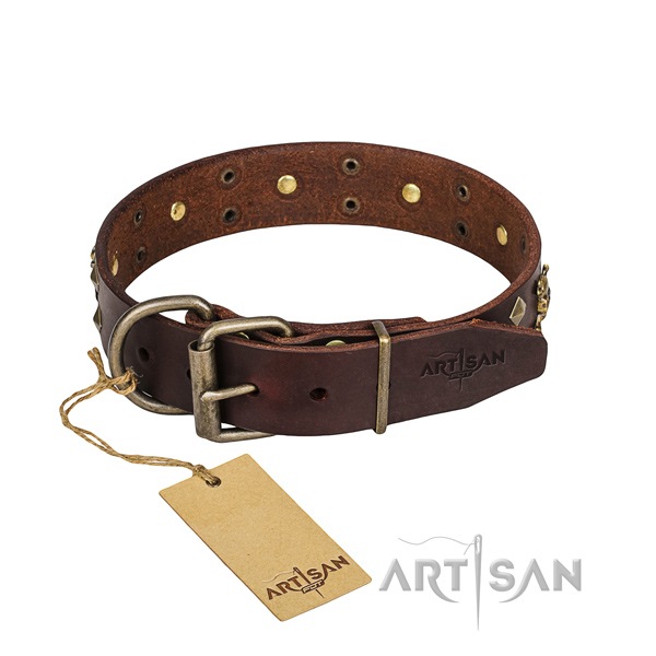Leather dog collar with smooth edges for comfy walking