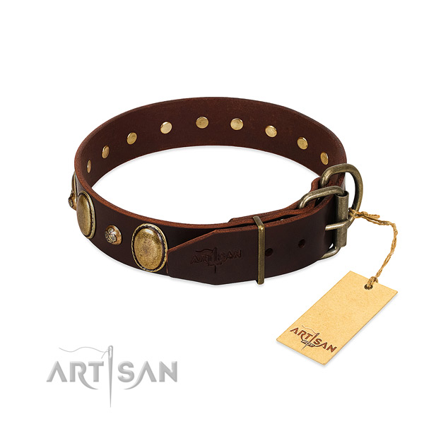 Strong fittings on full grain leather collar for basic training your dog