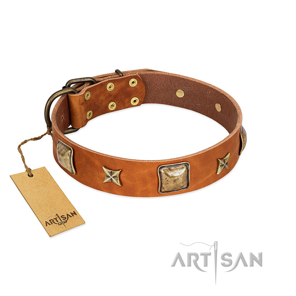 Designer natural genuine leather collar for your canine