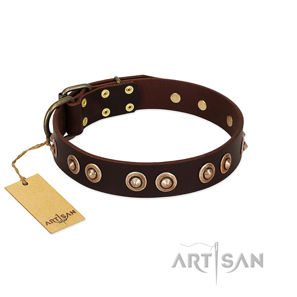 Durable adornments on genuine leather dog collar for your doggie