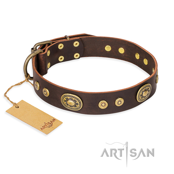 Full grain genuine leather dog collar made of top notch material with corrosion proof D-ring