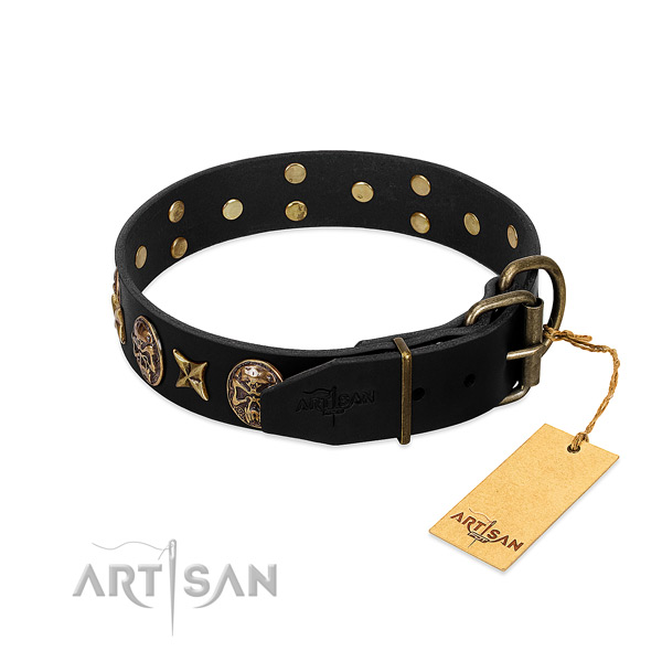 Rust resistant traditional buckle on leather dog collar for your dog