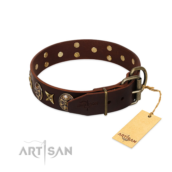 Durable buckle on full grain natural leather dog collar for your pet