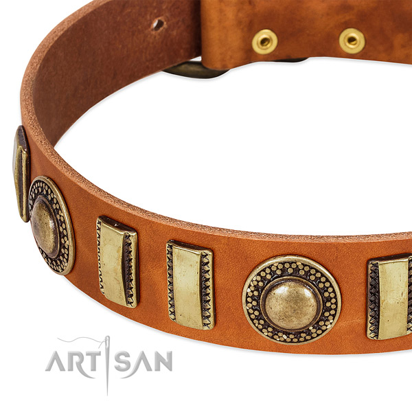 High quality genuine leather dog collar with corrosion proof hardware