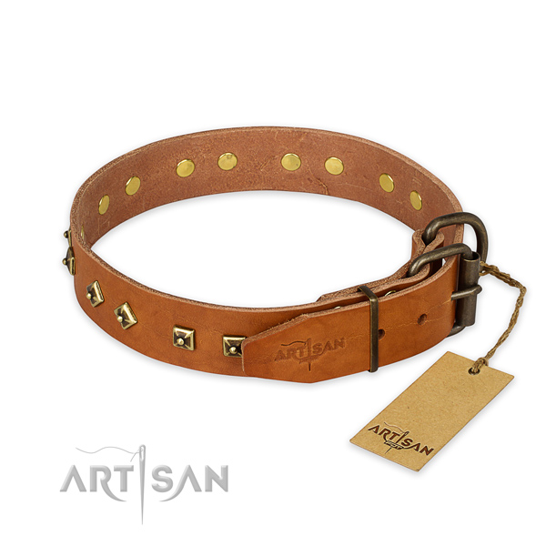 Rust-proof D-ring on natural leather collar for basic training your four-legged friend