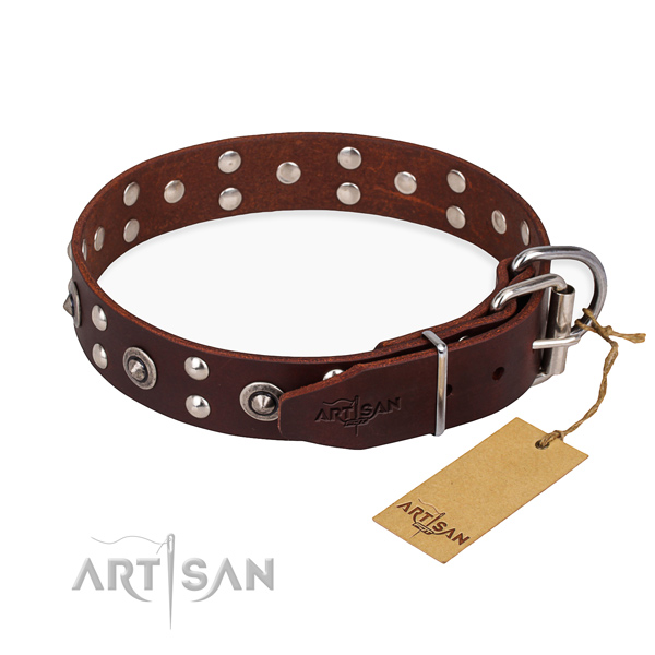 Corrosion proof traditional buckle on full grain genuine leather collar for your lovely dog