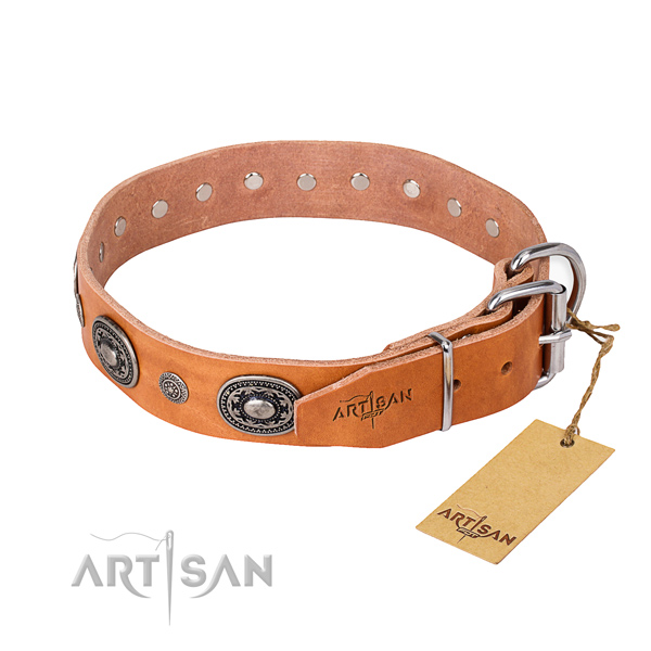 Top notch full grain leather dog collar handmade for stylish walking