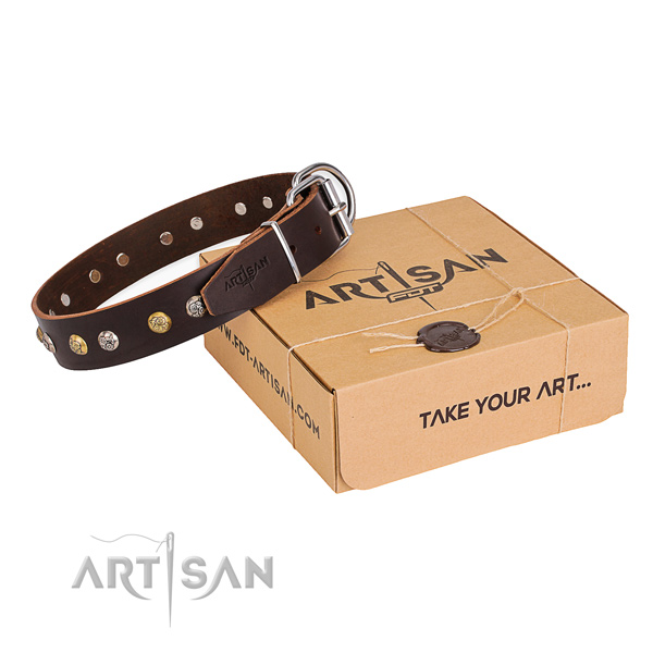 Best quality full grain genuine leather dog collar handmade for comfortable wearing