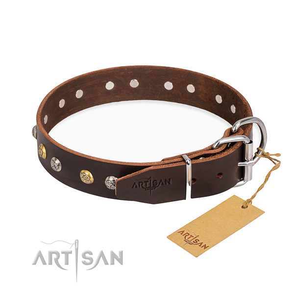 Top notch full grain genuine leather dog collar crafted for everyday walking