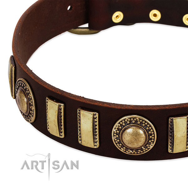 Top notch leather dog collar with corrosion proof D-ring