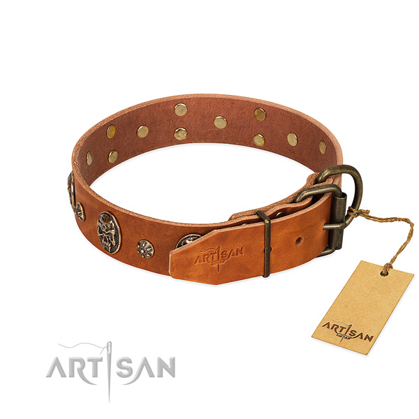 Durable hardware on full grain natural leather dog collar for your dog