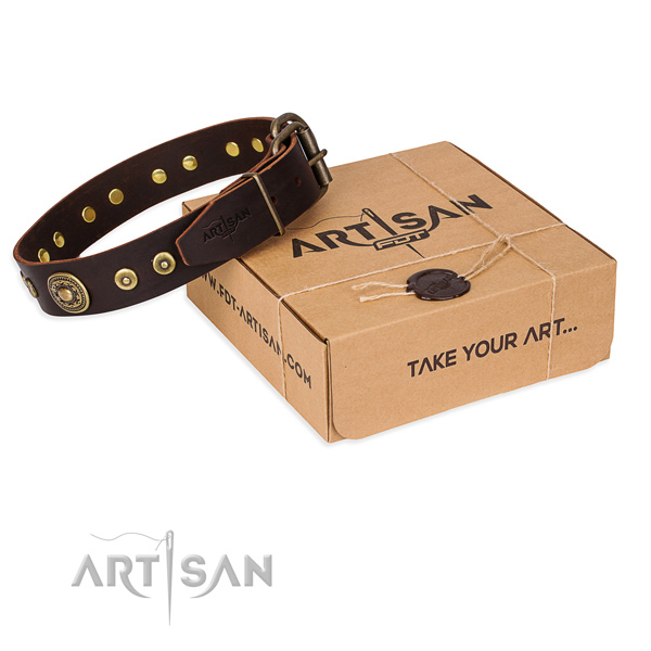 Full grain genuine leather dog collar made of high quality material with corrosion proof hardware
