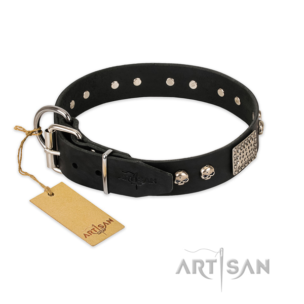 Corrosion proof embellishments on easy wearing dog collar