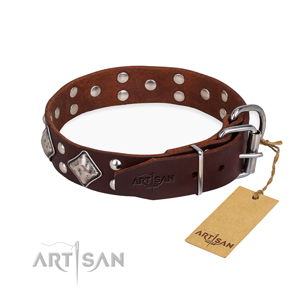 Full grain genuine leather dog collar with inimitable corrosion resistant studs