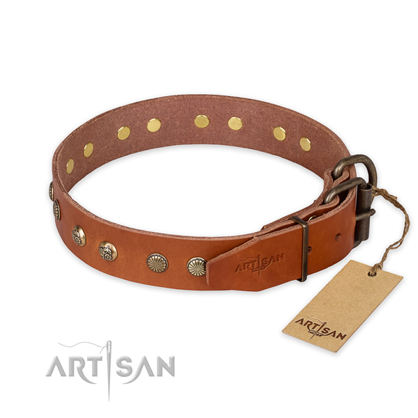 Corrosion resistant fittings on natural genuine leather collar for your stylish pet