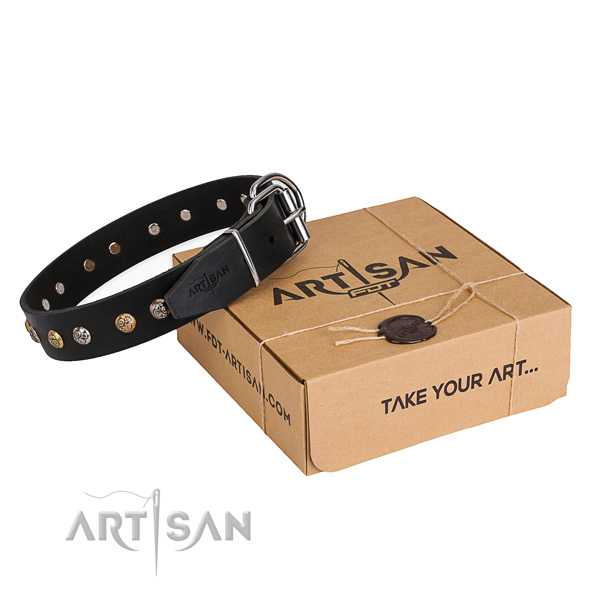 Soft to touch natural genuine leather dog collar made for fancy walking