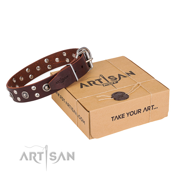 Durable D-ring on full grain leather collar for your lovely canine