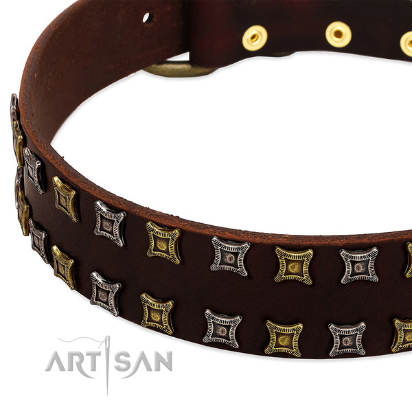 Flexible full grain natural leather dog collar for your stylish dog