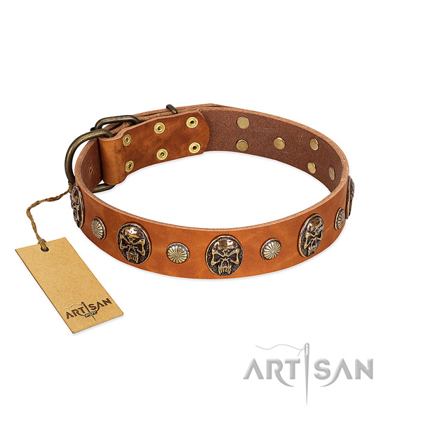 Unique natural genuine leather dog collar for handy use