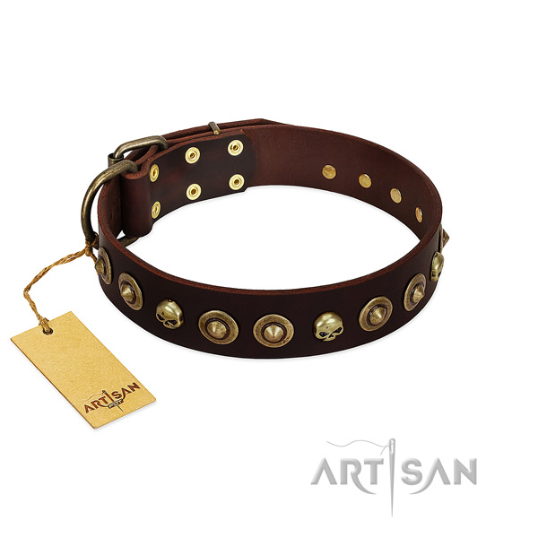 Full grain genuine leather collar with significant decorations for your pet