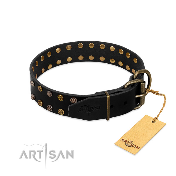 Full grain natural leather collar with exceptional decorations for your pet